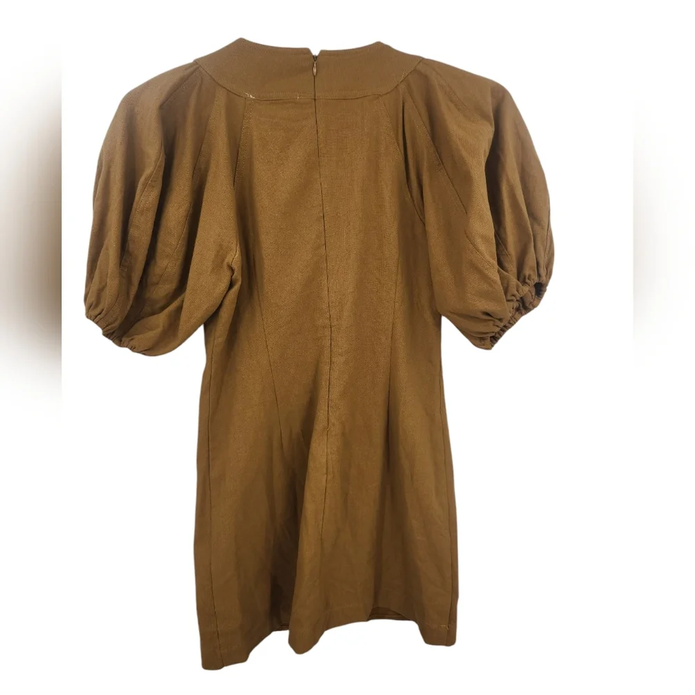 New English Factory Olive LACED UP PUFFED‎ SLEEVE MINI DRESS - Picture 10 of 11